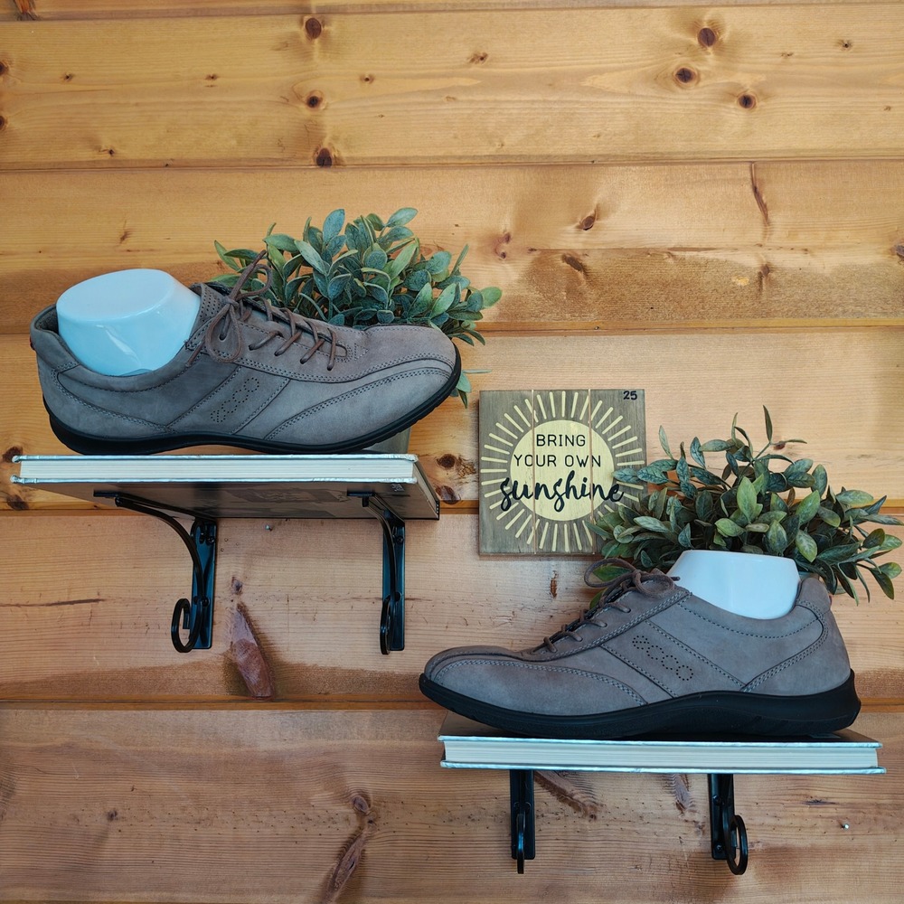 Ecco Sky Tie Taupe Nubuck Leather Bike Toe Oxford Sneaker Comfort Shoe Sz 40/9.5
